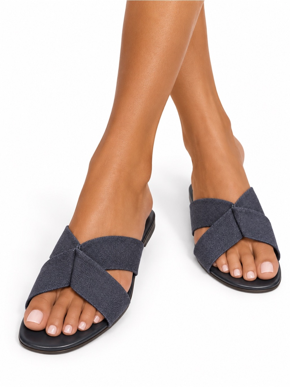 NEW JENNI KAYNE Navy Crossband Leather Slide Sandals IT38